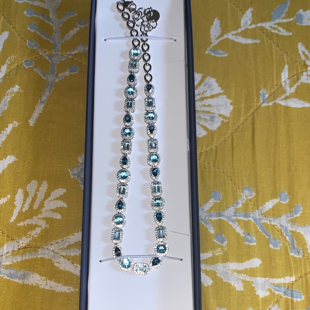 Sterling Silver Necklace with Lab Created Blue Sapphire Stones